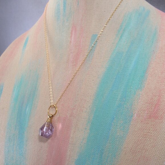 Nugget Amethyst Necklace, Gemstone Perfume Bottle Pendant - Picture 4 of 7